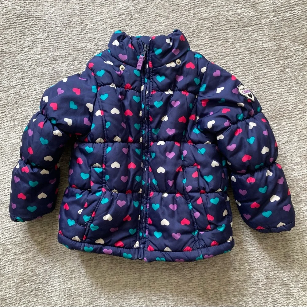 OshKosh‎ girls puffer jacket hearts print purple fleece lining size 4